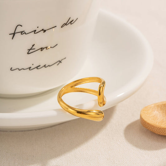 Side view of the waterproof gold statement ring, showcasing the open-back adjustable design.