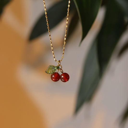 Premium Cherry Pendant Necklace 18K Gold Plated