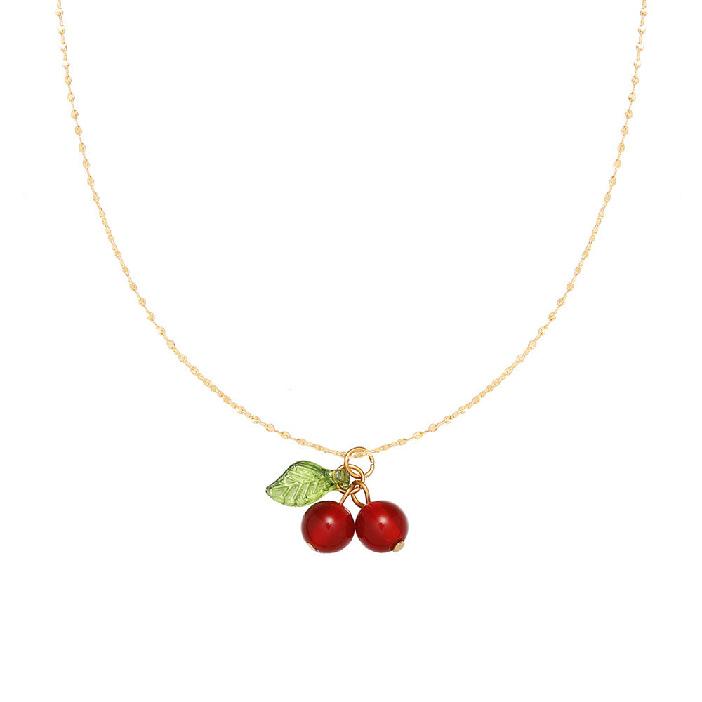 Premium Cherry Pendant Necklace 18K Gold Plated