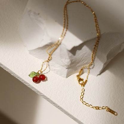 Premium Cherry Pendant Necklace 18K Gold Plated